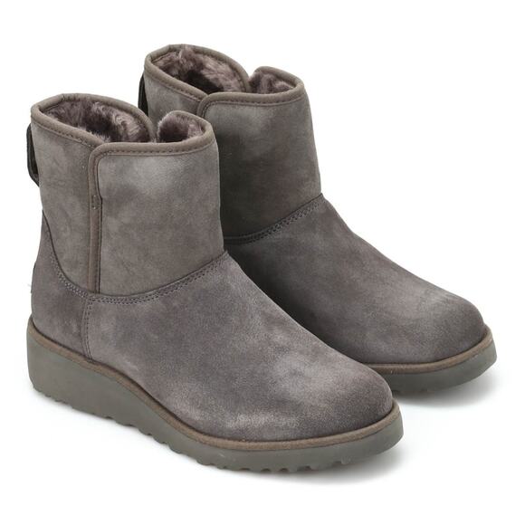 Ugg Kristin Wedge Platform Grey Shearling Lined Pull On Boots Size 8 - Picture 1 of 7
